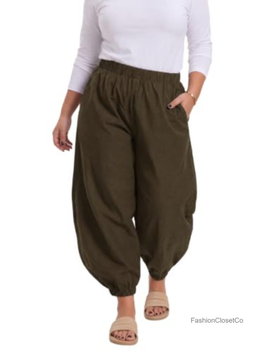 Plus Size Balloon Pants Wide Leg Baggy Lantern Trousers with Pockets - Picture 3 of 5